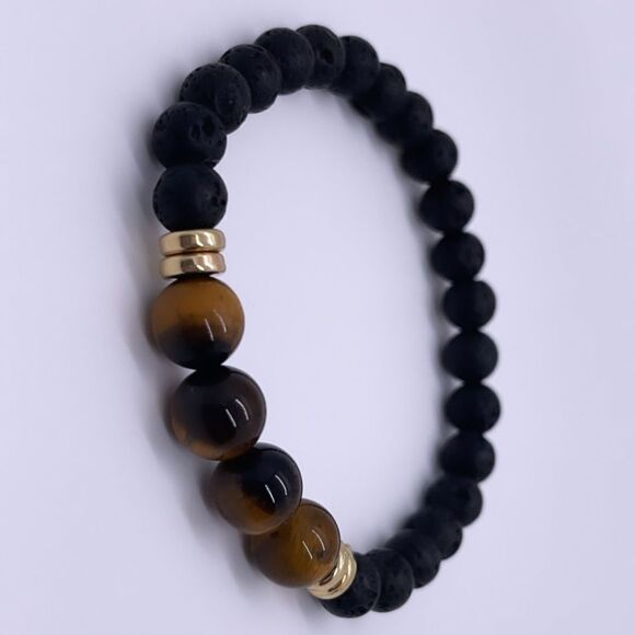 Wool + Pepper Co. Lava Rocks & Tigers Eye Bracelet - Picture 4 of 7